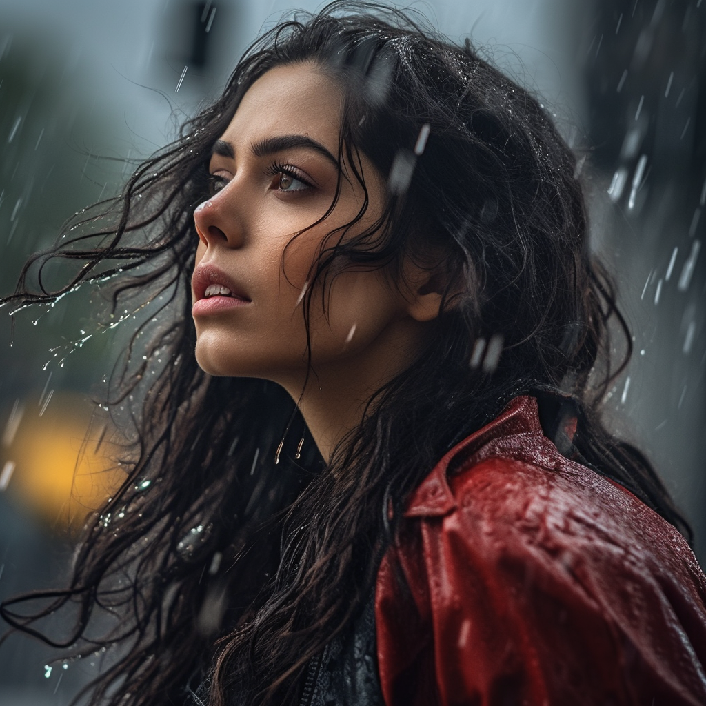 Beautiful woman in the rain.