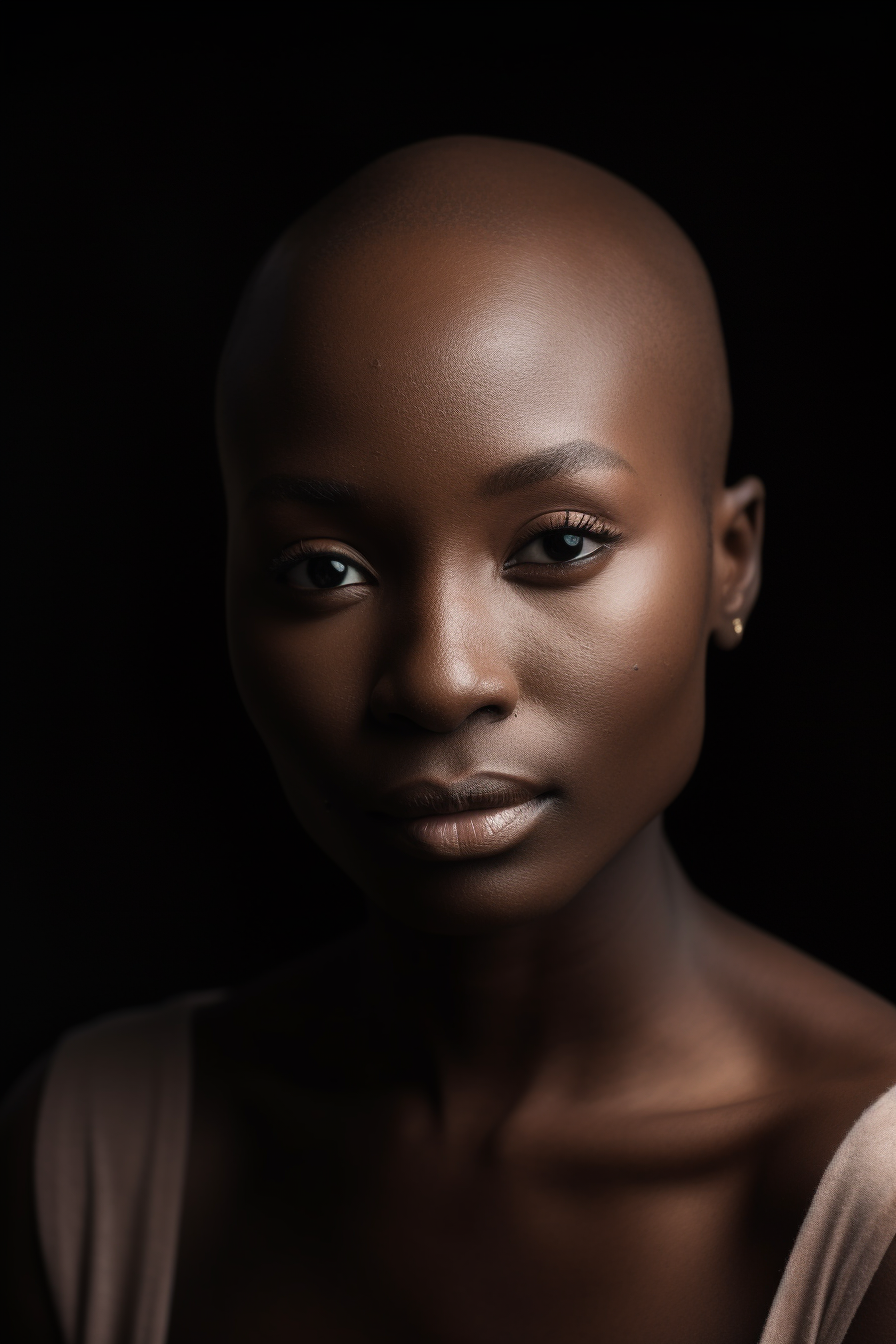 portrait photo of a black bald woman